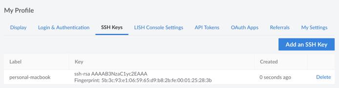 Screenshot of the SSH Keys page Screenshot of the SSH Keys page