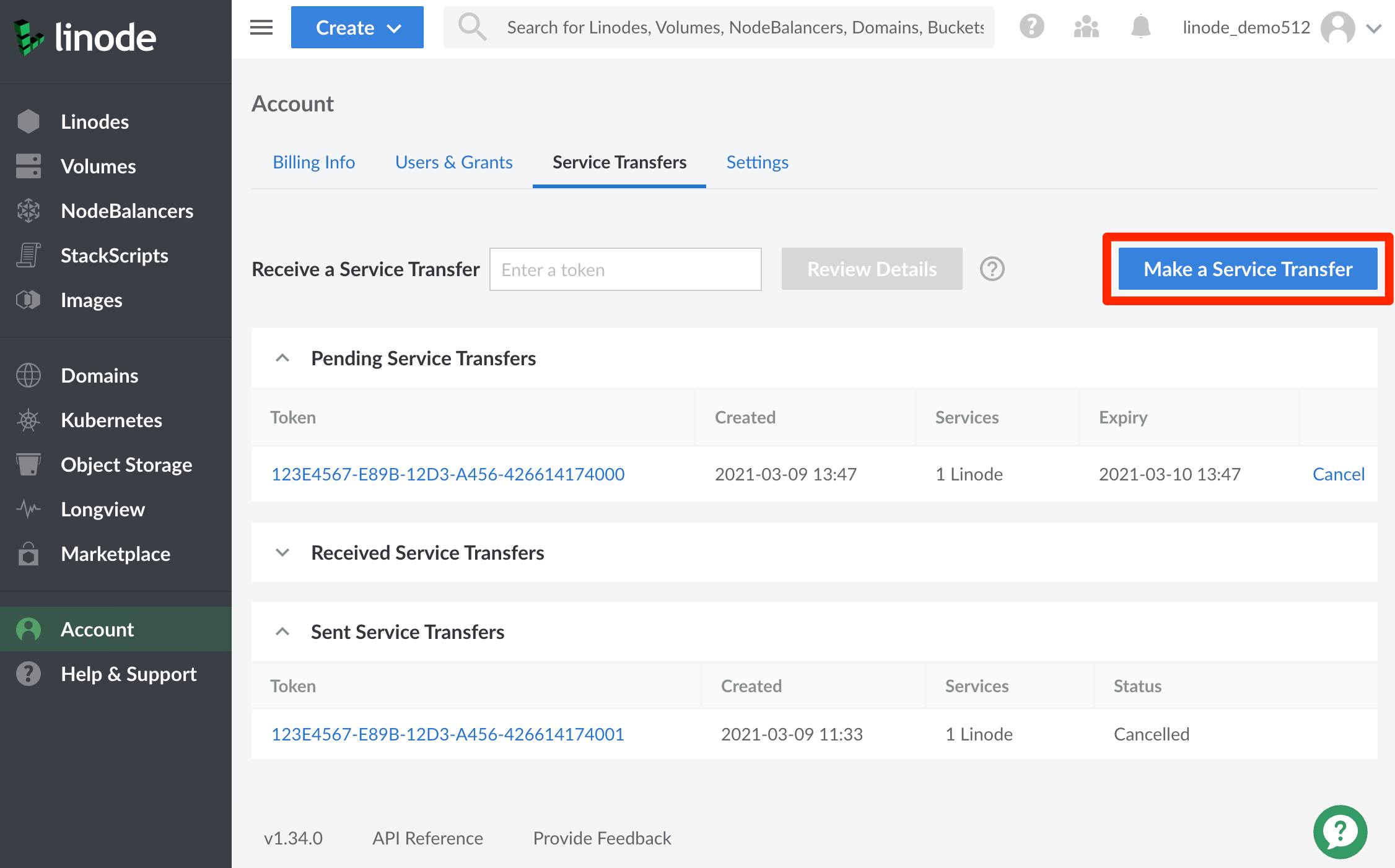 Selecting 'Make a Service Transfer' initiates a transfer request. Selecting Make a Service Transfer initiates a transfer request.