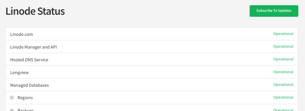 Subscribe to Linode status updates. Subscribe to Linode status updates.