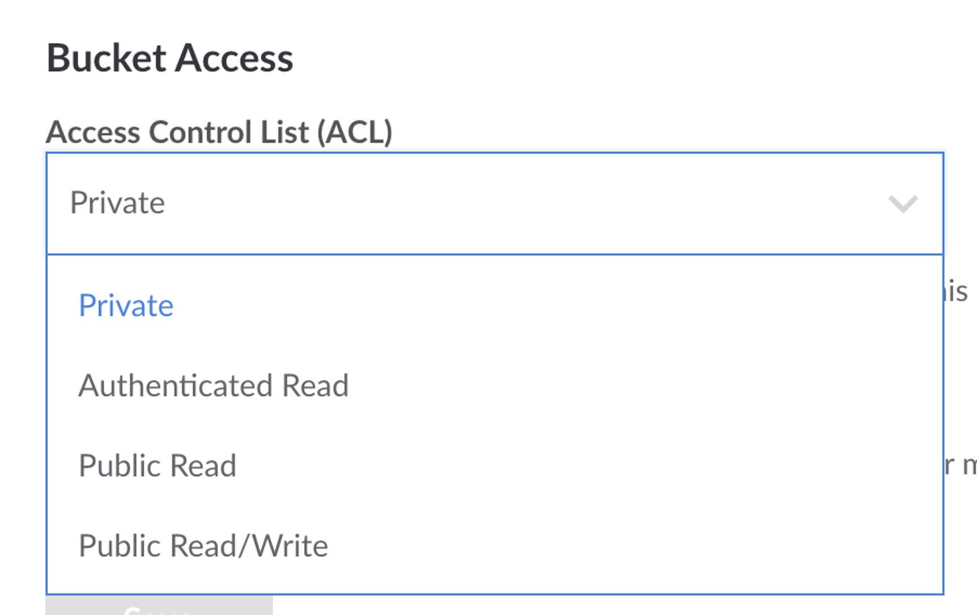 Object Storage Bucket Access Menu Object Storage Bucket Access Menu
