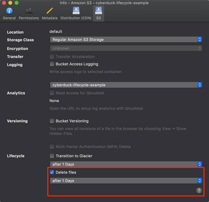 Click on the S3 tab and then check the box labeled Delete files. Click on the S3 tab and then check the box labeled Delete files.